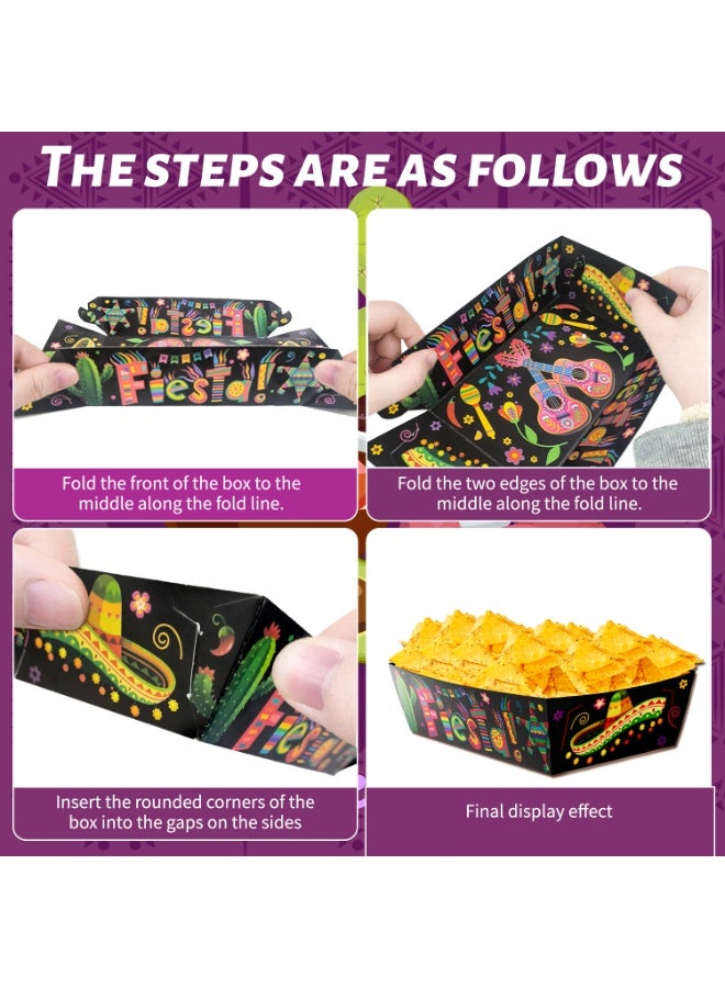 FRUITFUL PARTY Mexican Fiesta Popcorn Tray, 36pcs Cinco De Mayo Food Paper Trays Mexican Fiesta Decorations, Mexican Nacho Trays for Cinco De Mayo Decoration Supplies - Image 5